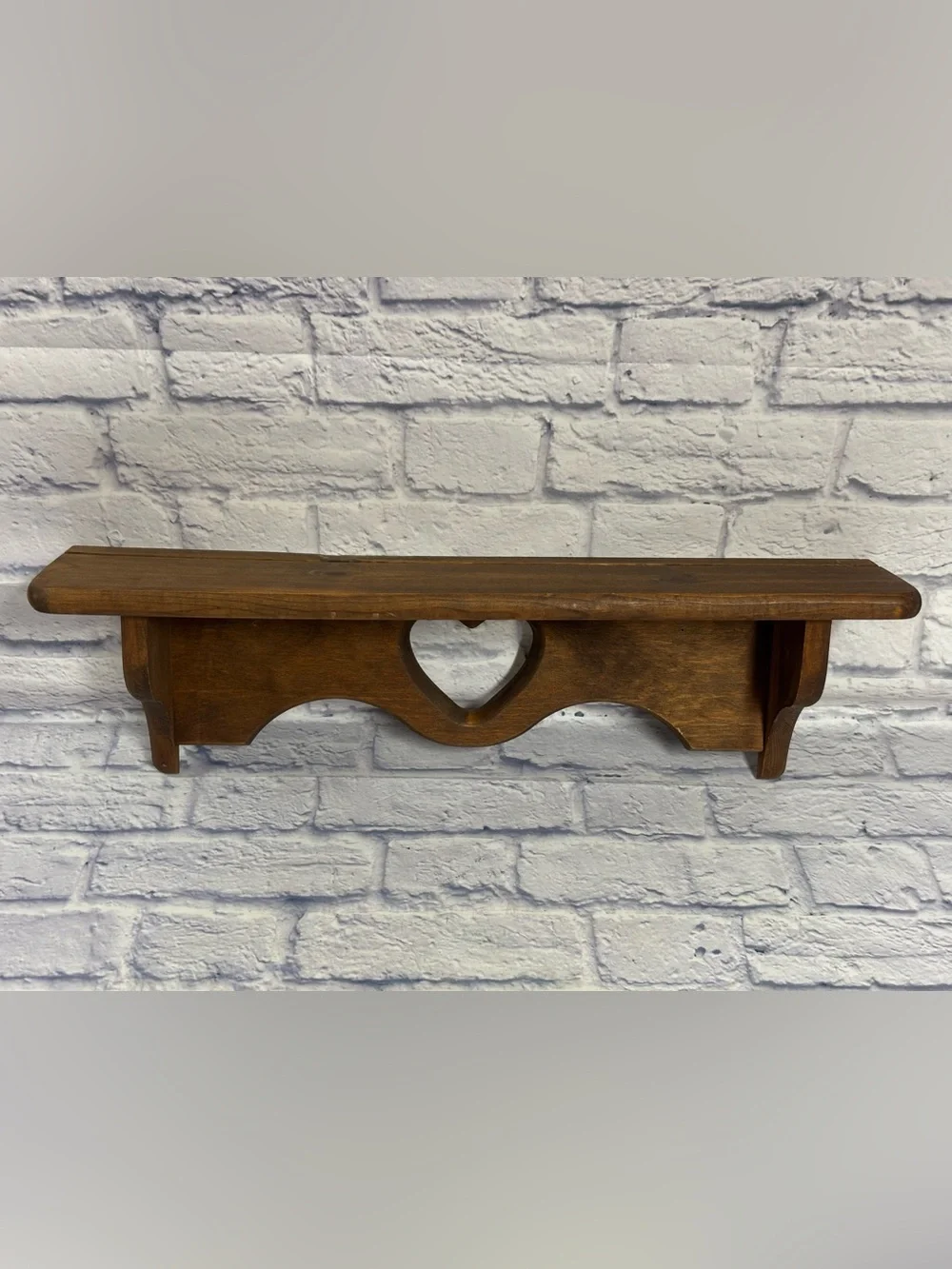Vintage Wooden Wall Shelf • Heart Cutout • 24” • Primitive Peg Rack Cottage Core